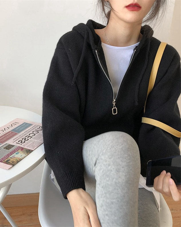 Damen Strick Hoodie Mit Reißverschluss | Warm