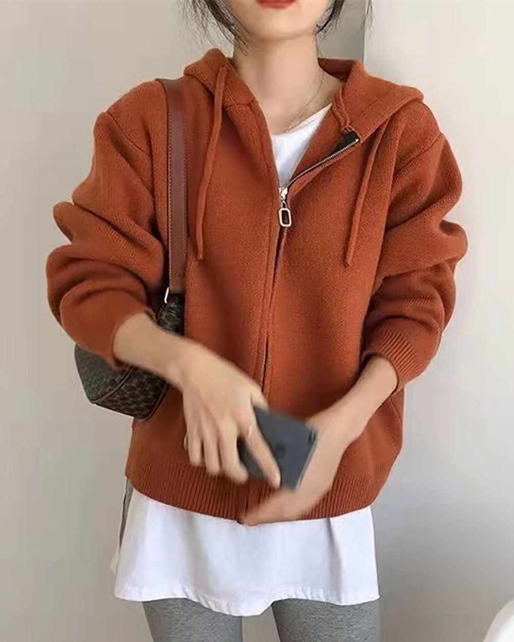 Damen Strick Hoodie Mit Reißverschluss | Warm