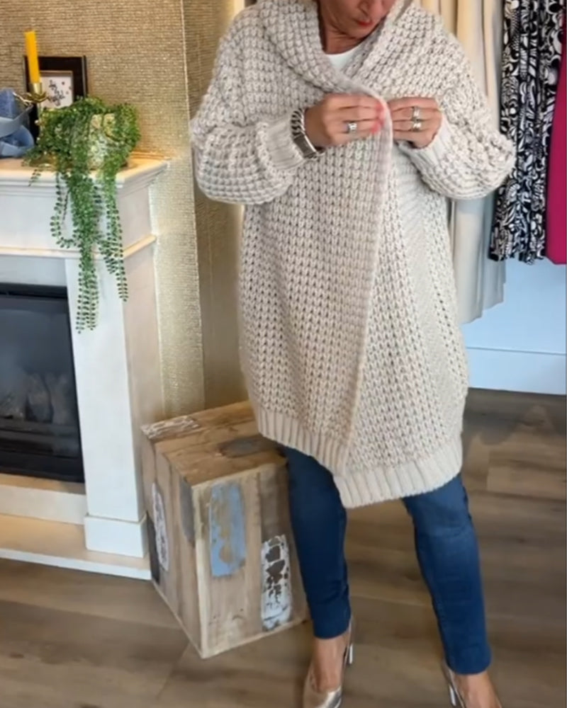 Damen Strickjacke Grobstrick Mit Kapuze | Lang