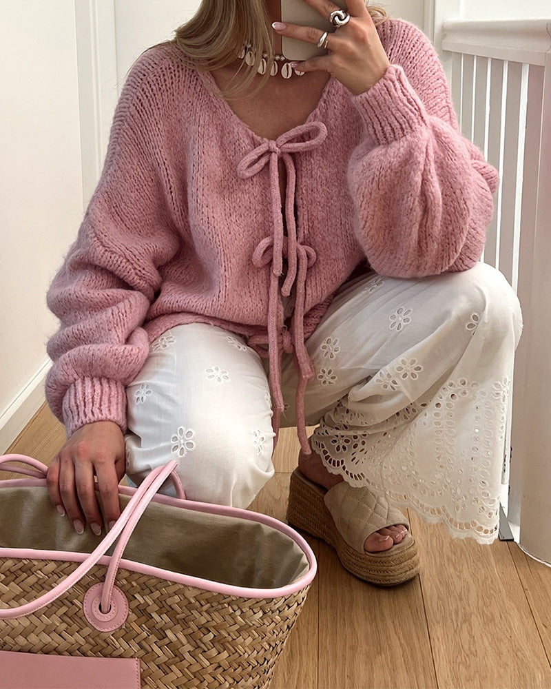 Damen Strickjacke Weich Mit Schleifenverschluss | Langarm