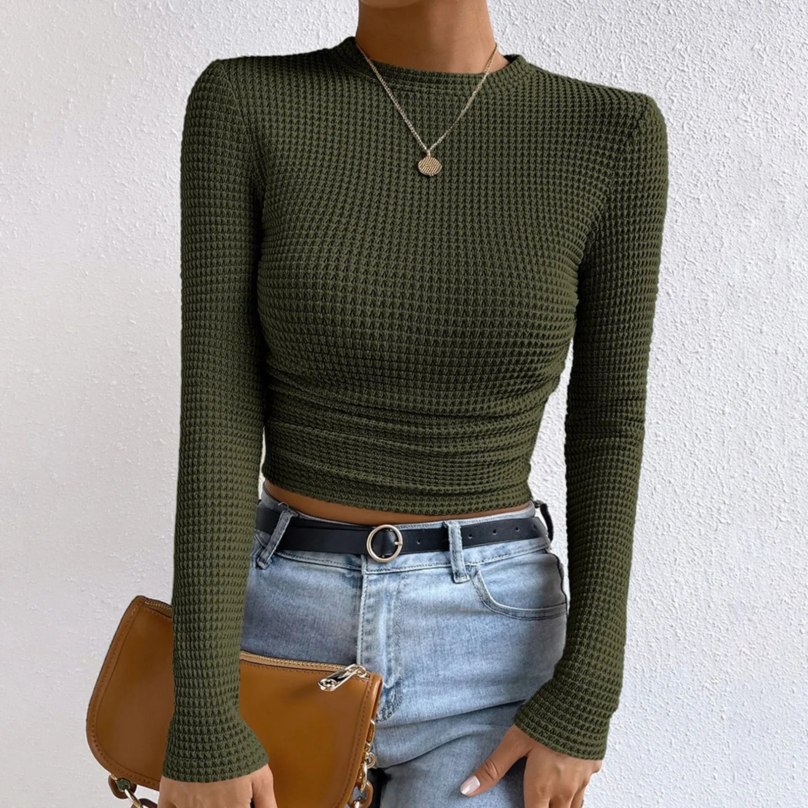 Damen Waffle Bluse | Langarm