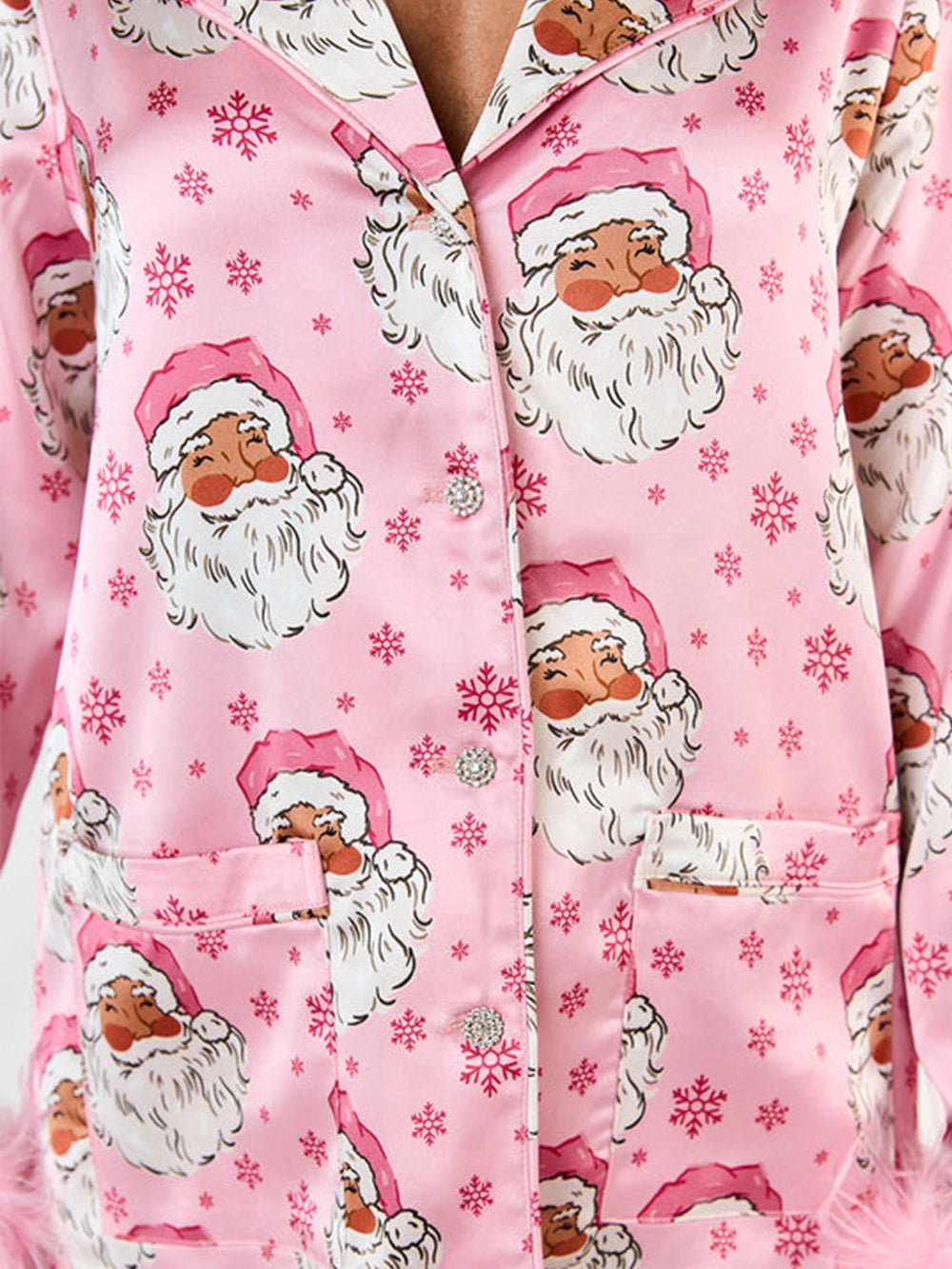 Damen Weihnachts Pyjama Set mit Flauschbesatz | Elegantes Festliches