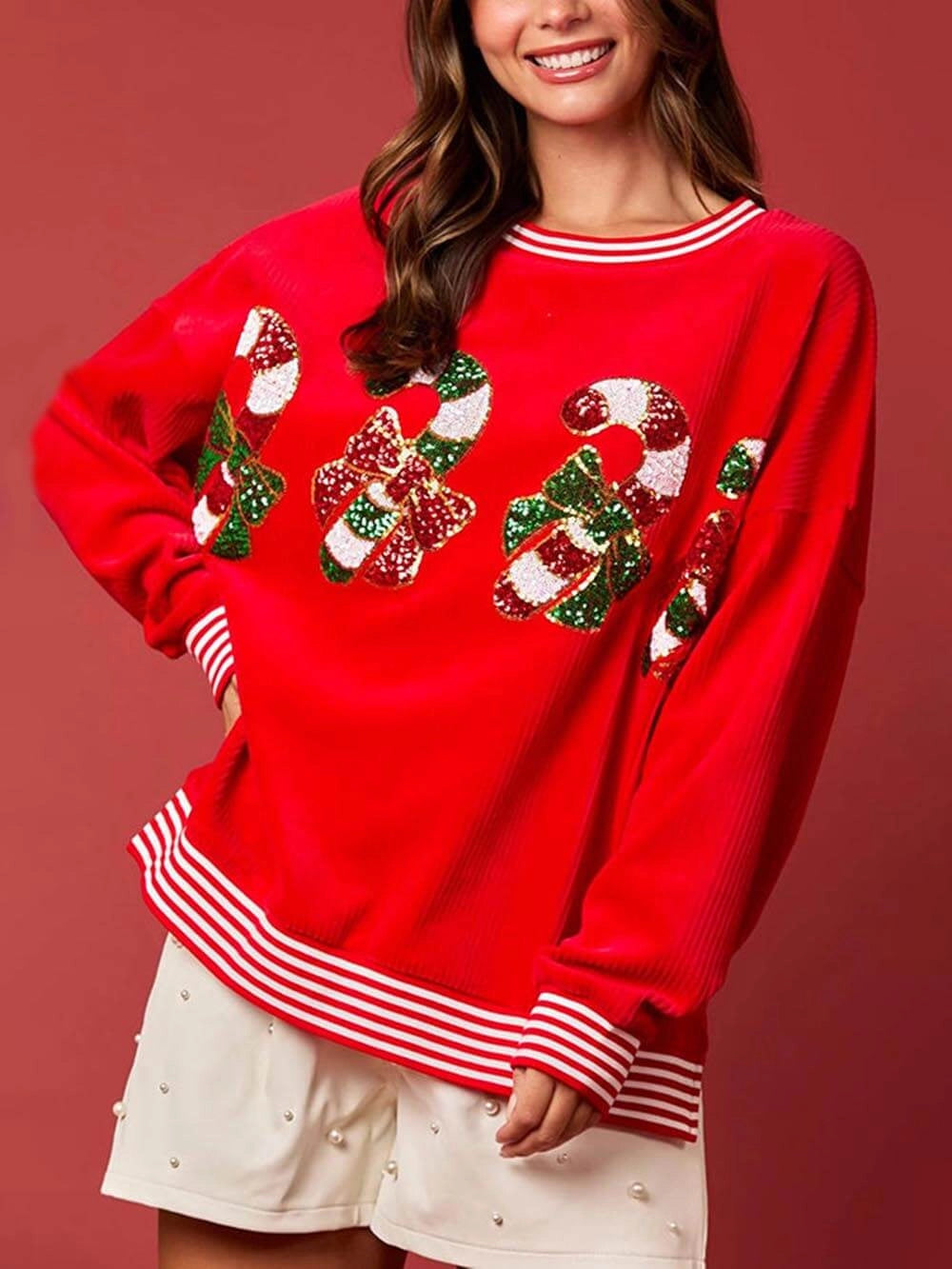 Damen Weihnachtspullover Mit Pailletten Motiv | Oversize Look
