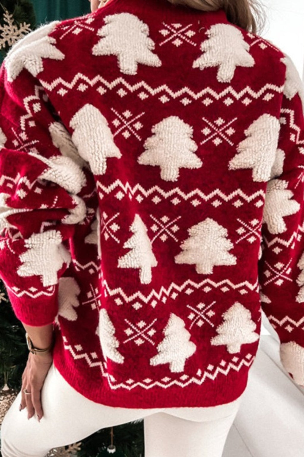 Damen Weihnachtspullover Mit Tannenbaum Muster | Strick