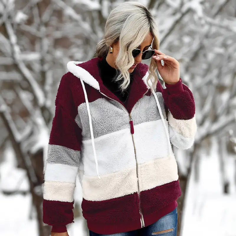 Damen-Winterjacke aus Teddyfell mit Kapuze | Warm