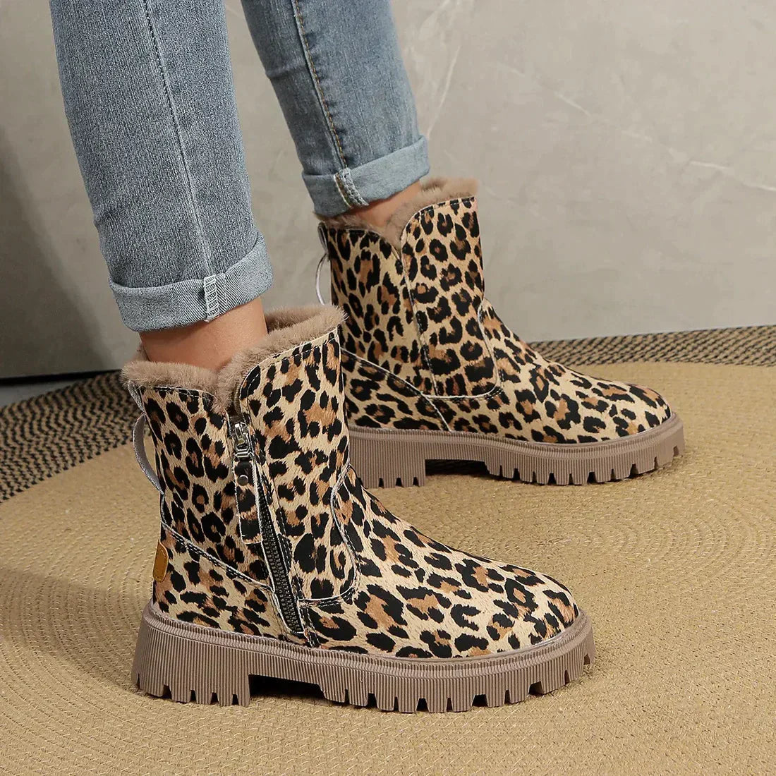 Damen Winterschuhe Mit Leopardenmuster Und Reißverschluss | Winter