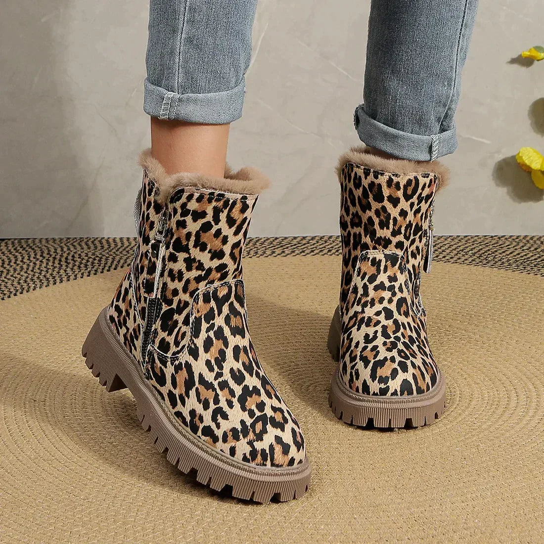 Damen Winterschuhe Mit Leopardenmuster Und Reißverschluss | Winter
