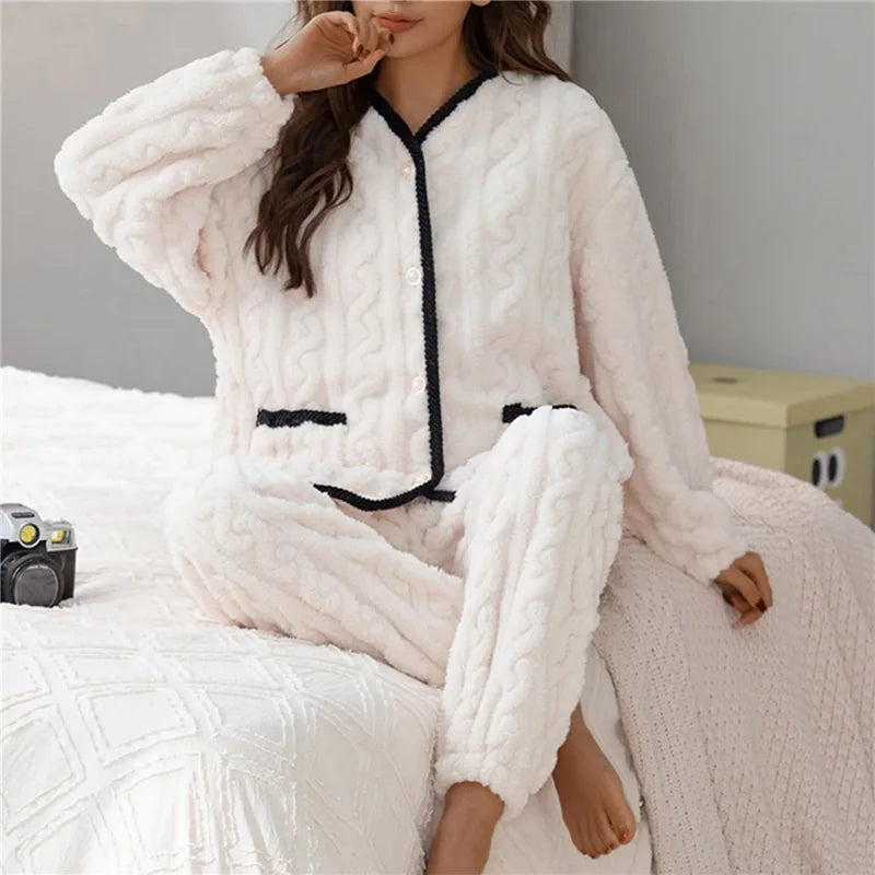 Damen Zweiteiliges Pyjama Set Mit Knopfleiste | Hausanzug