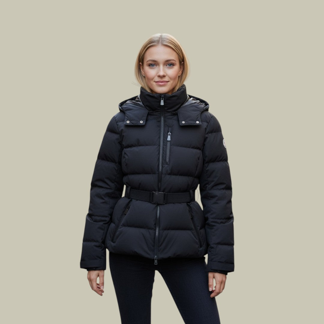 Daunenjacke Damen Kurz Mit Gürtel Und Kapuze | Winter