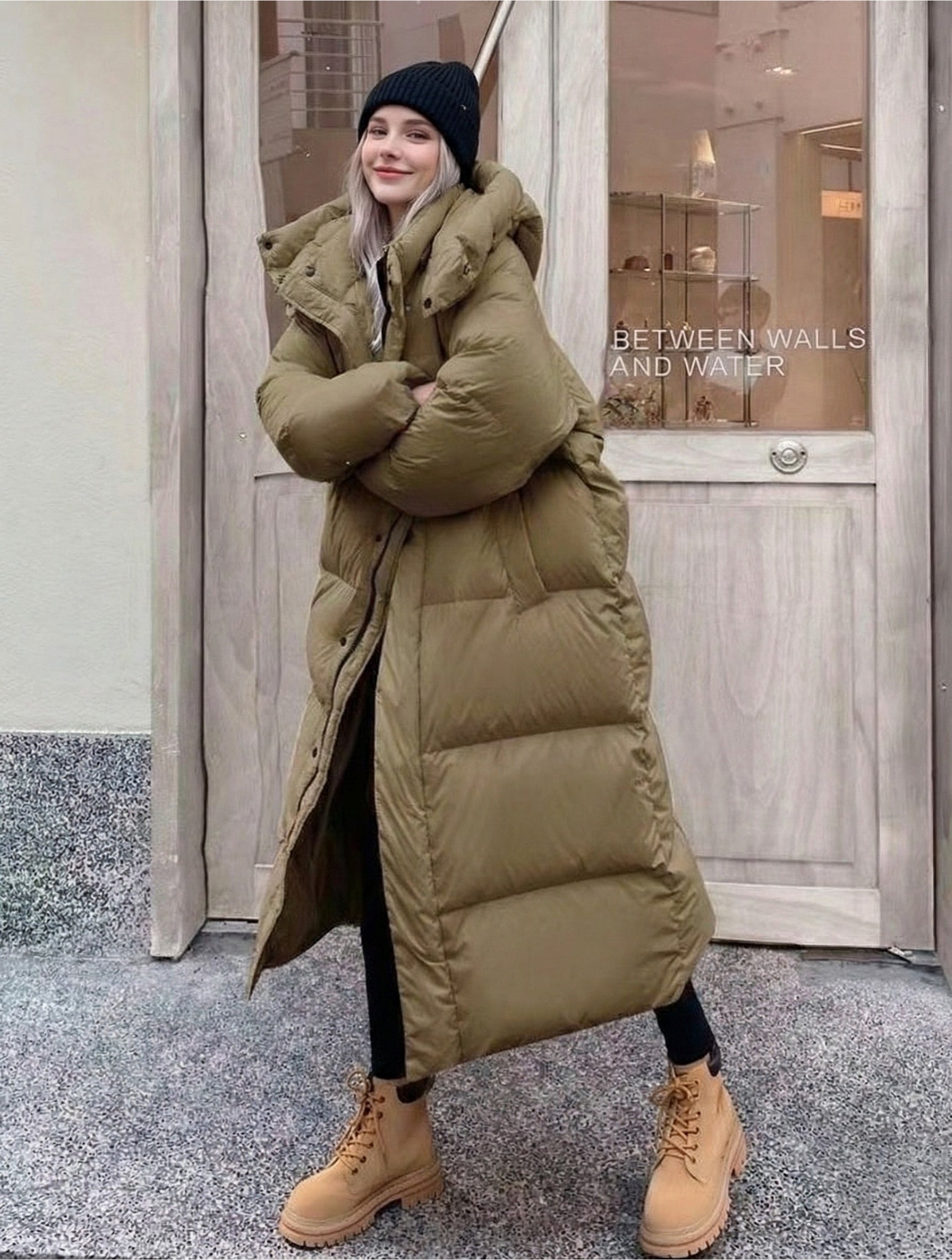 Daunenmantel Damen Lang Mit Kapuze Und Stepp | Winter