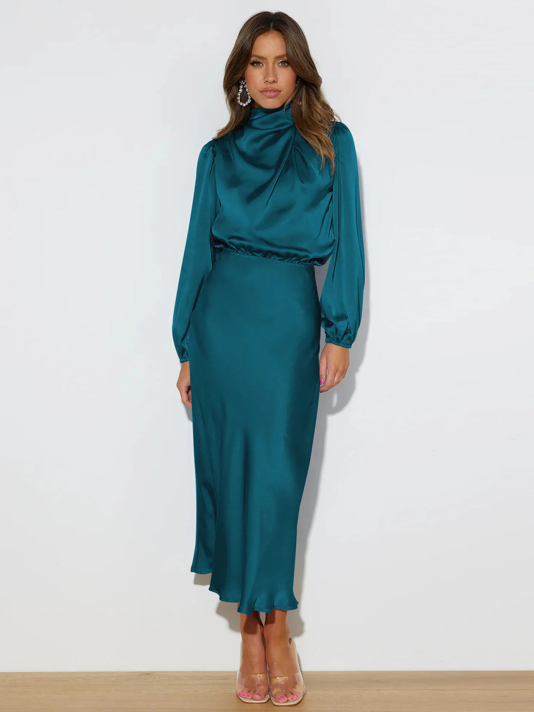 Festliches Damenkleid Mit Langarm Und Stehkragen | Elegant