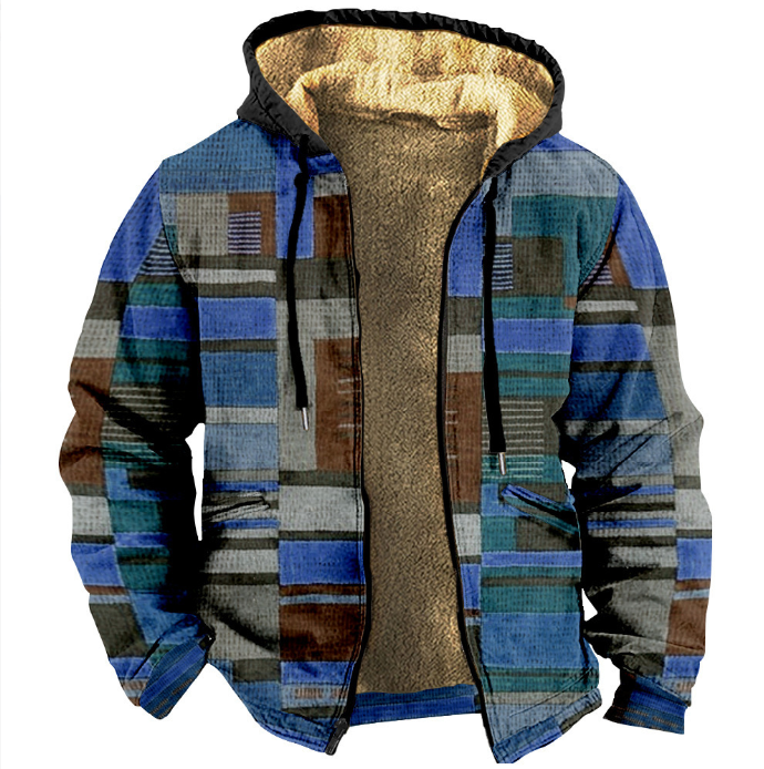 Herren Fleecejacke Mit Kapuze Im Farbblock-Design | Warm