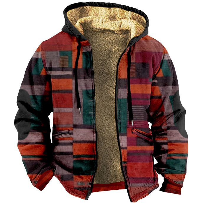 Herren Fleecejacke Mit Kapuze Im Farbblock-Design | Warm