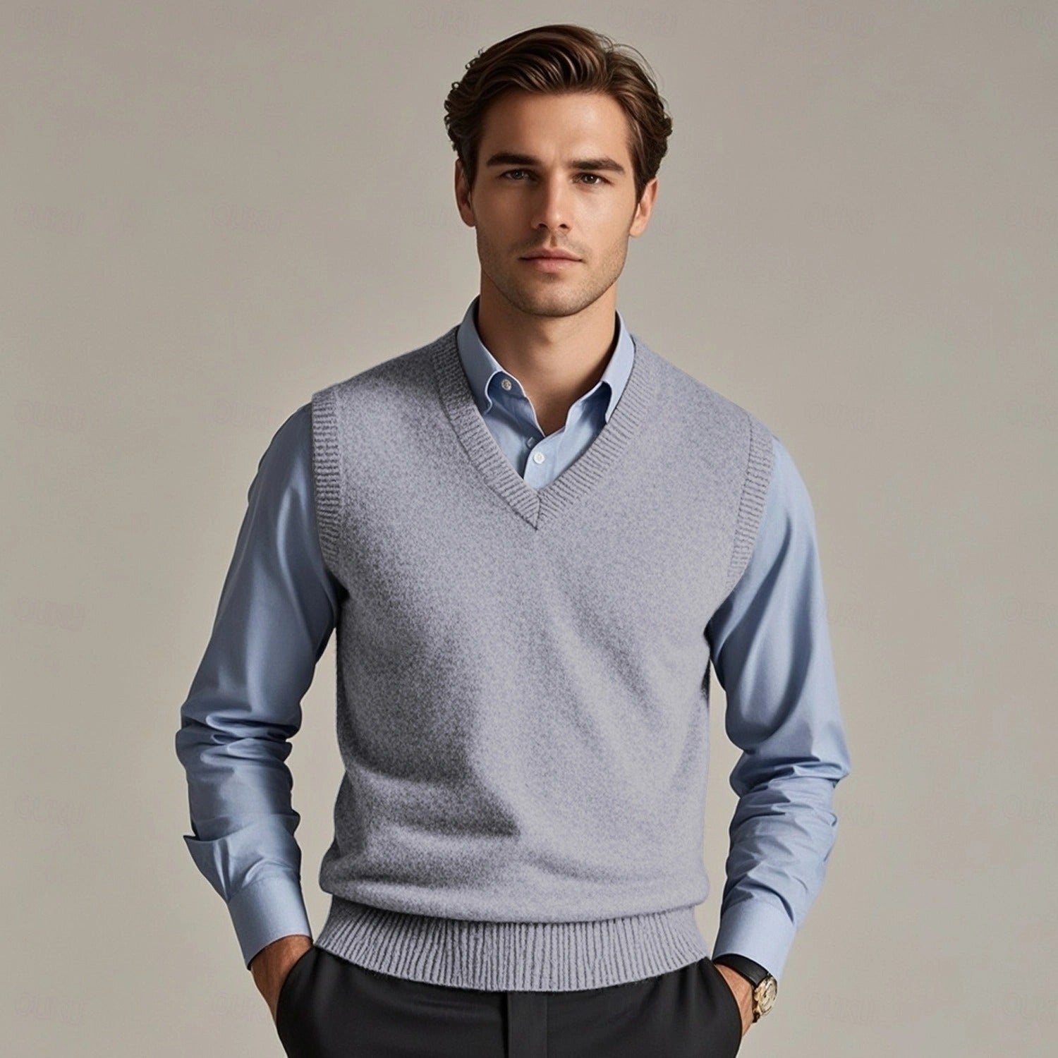 Herren Gilet Strick Mit V-Ausschnitt | Klassisch