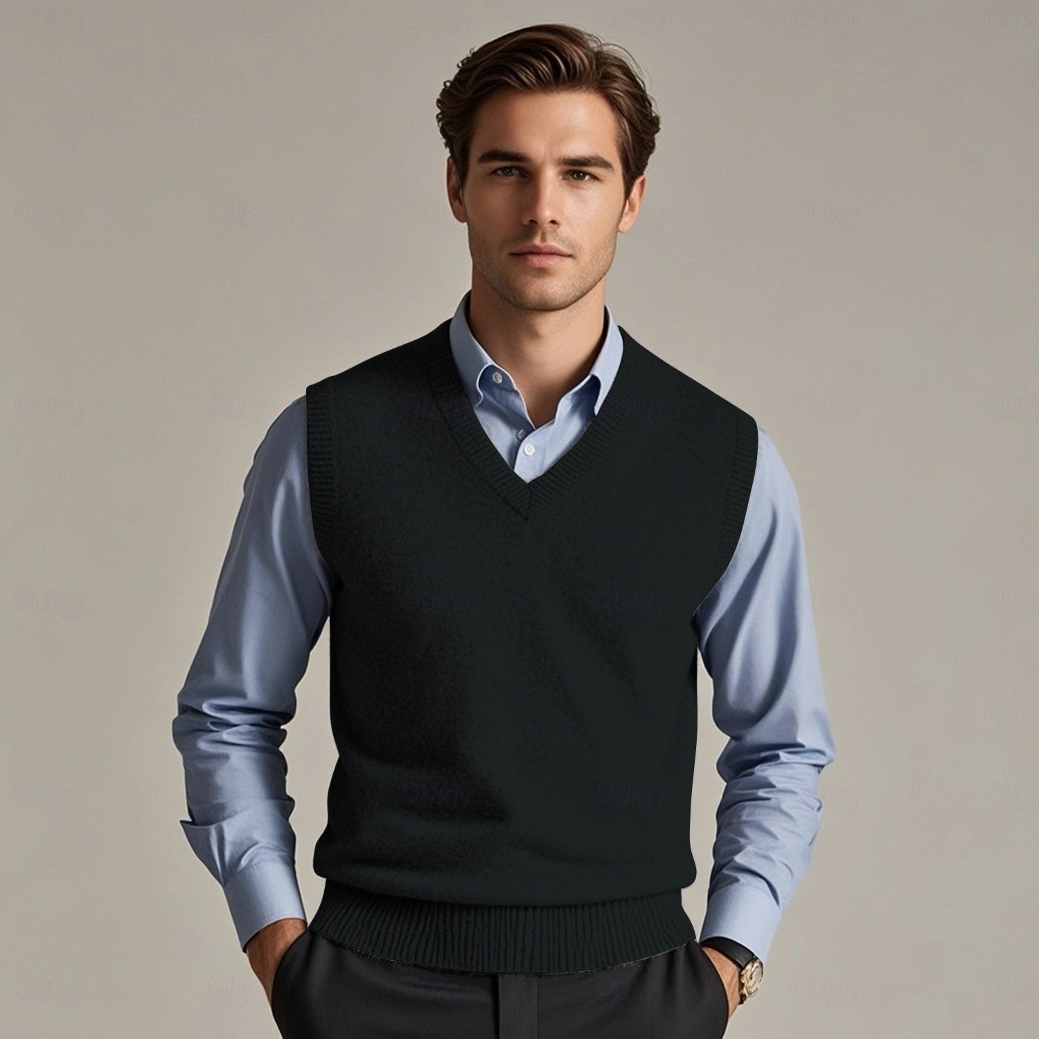 Herren Gilet Strick Mit V-Ausschnitt | Klassisch