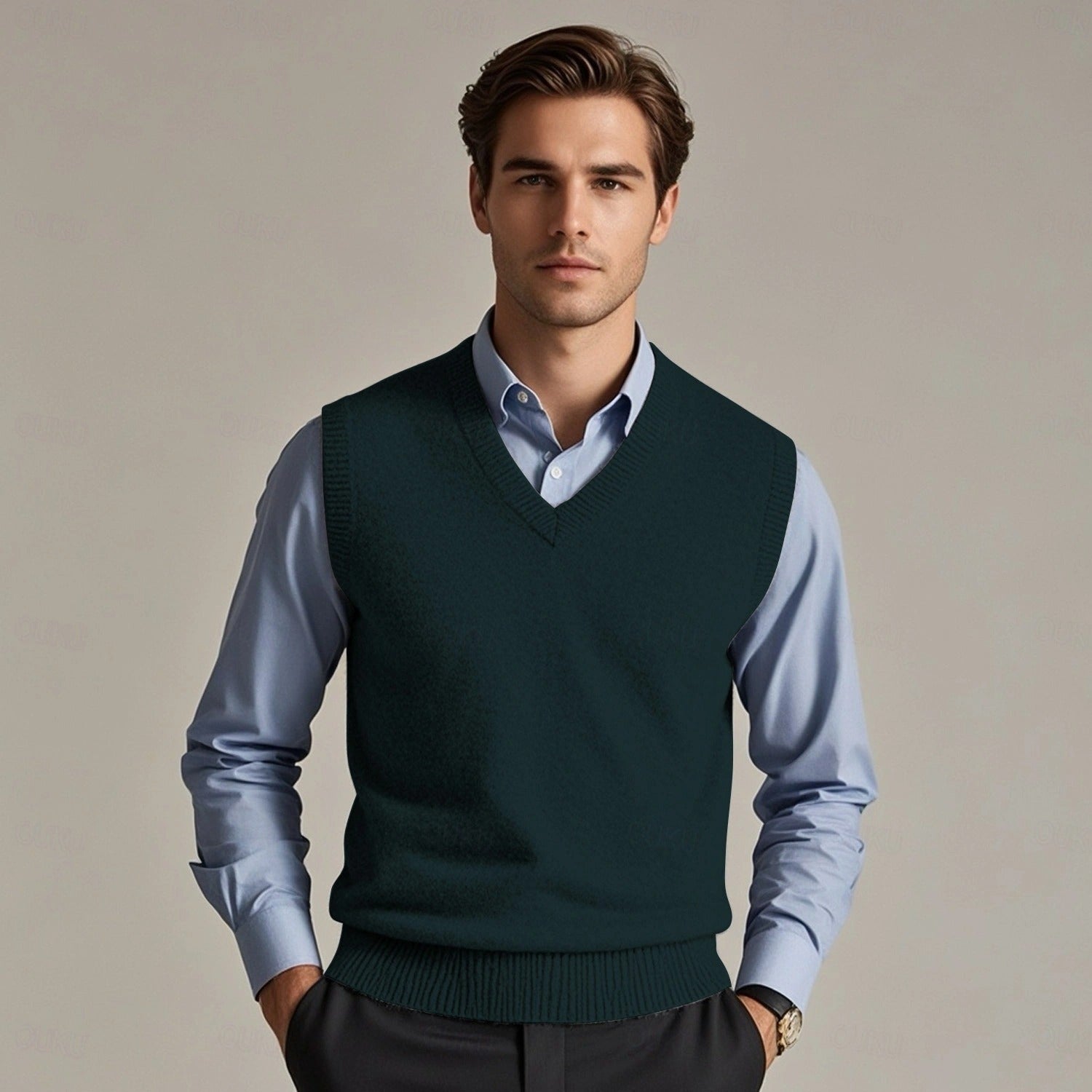 Herren Gilet Strick Mit V-Ausschnitt | Klassisch