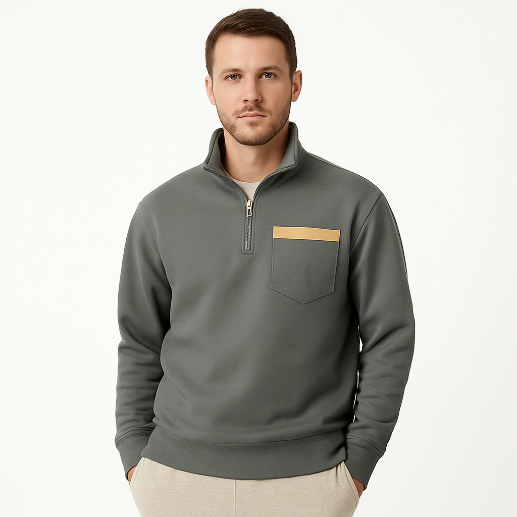 Herren Pullover Mit Reißverschluss Und Brusttasche | Fleece