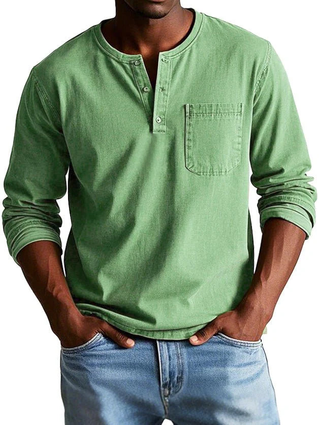 Jannis – T-shirt à manches longues avec patte de boutonnage et poche poitrine