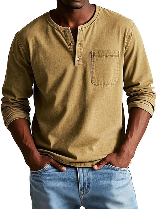 Jannis – T-shirt à manches longues avec patte de boutonnage et poche poitrine