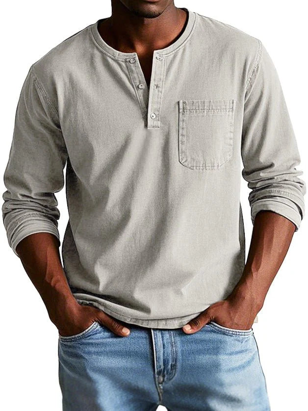 Jannis – T-shirt à manches longues avec patte de boutonnage et poche poitrine