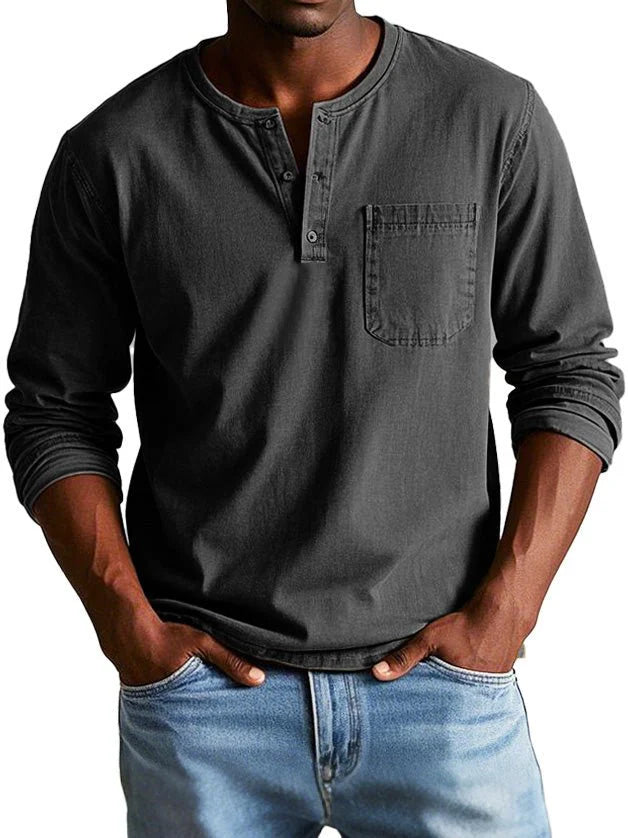 Jannis – T-shirt à manches longues avec patte de boutonnage et poche poitrine