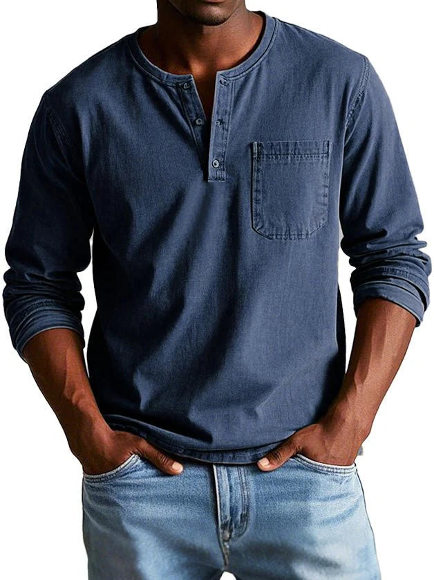 Jannis – T-shirt à manches longues avec patte de boutonnage et poche poitrine
