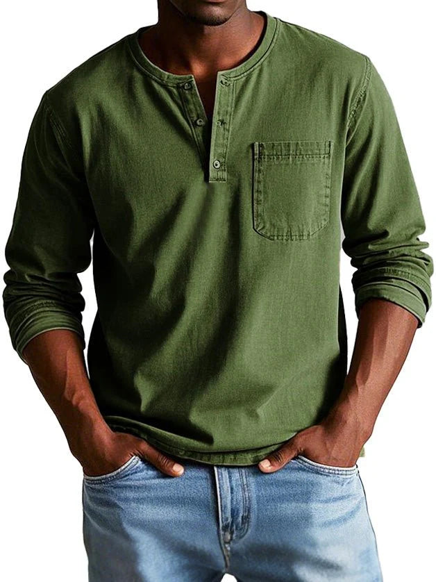 Jannis – T-shirt à manches longues avec patte de boutonnage et poche poitrine