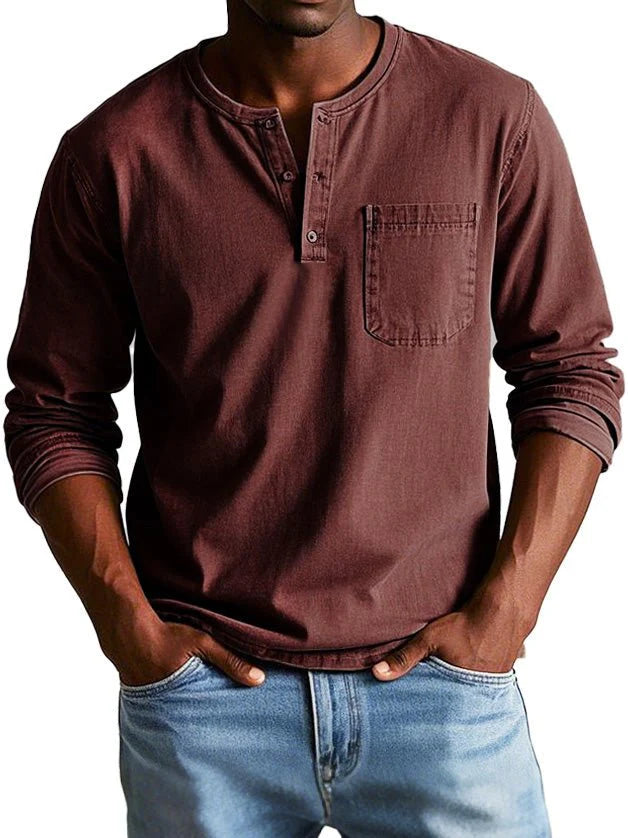 Jannis – T-shirt à manches longues avec patte de boutonnage et poche poitrine