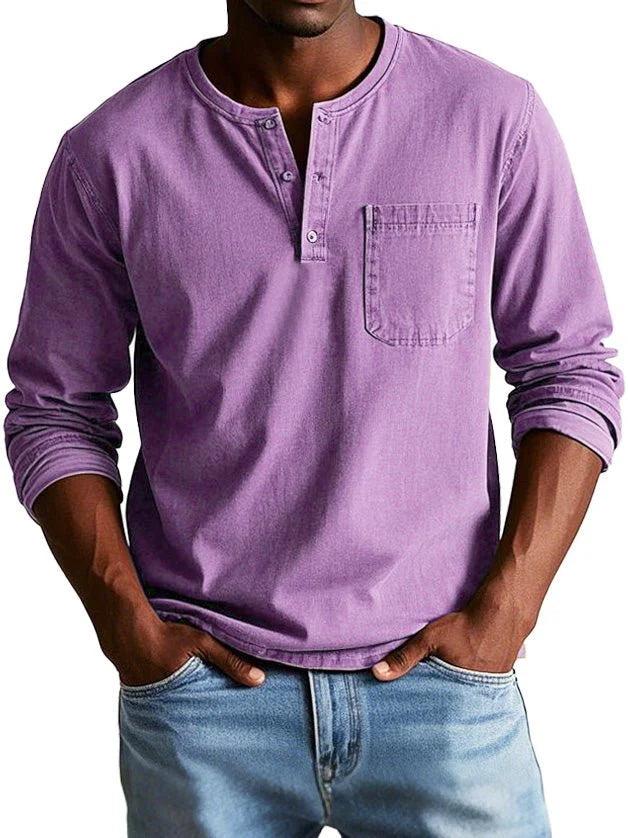 Jannis – T-shirt à manches longues avec patte de boutonnage et poche poitrine