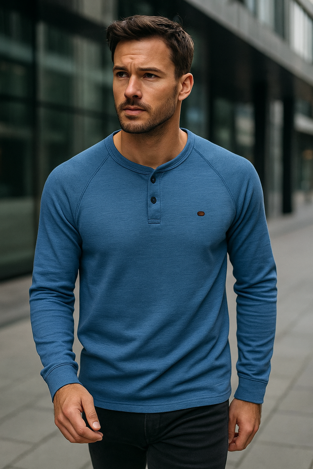 Johann - Maglia uomo a maniche lunghe con abbottonatura e vestibilità comoda