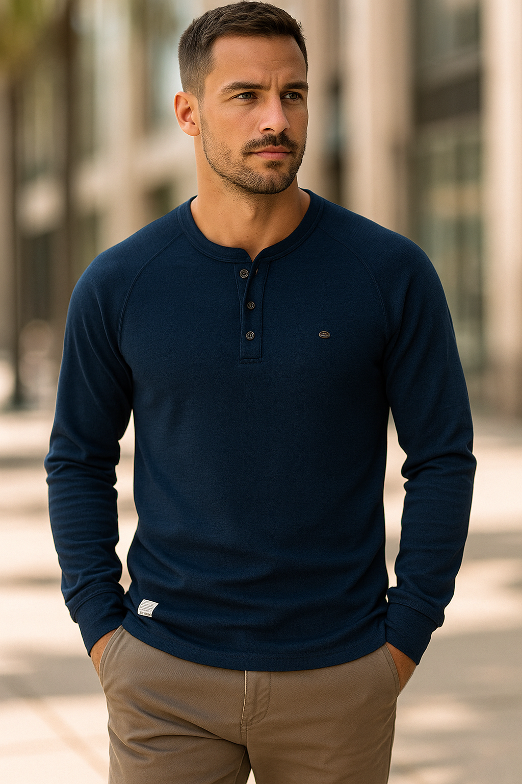 Johann - Maglia uomo a maniche lunghe con abbottonatura e vestibilità comoda