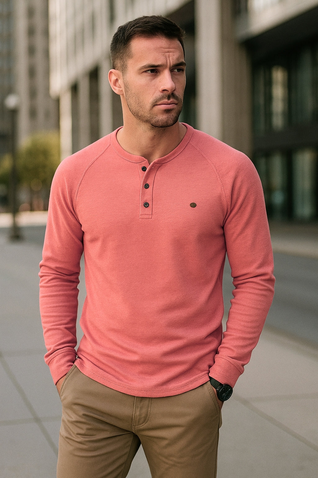 Johann - Maglia uomo a maniche lunghe con abbottonatura e vestibilità comoda