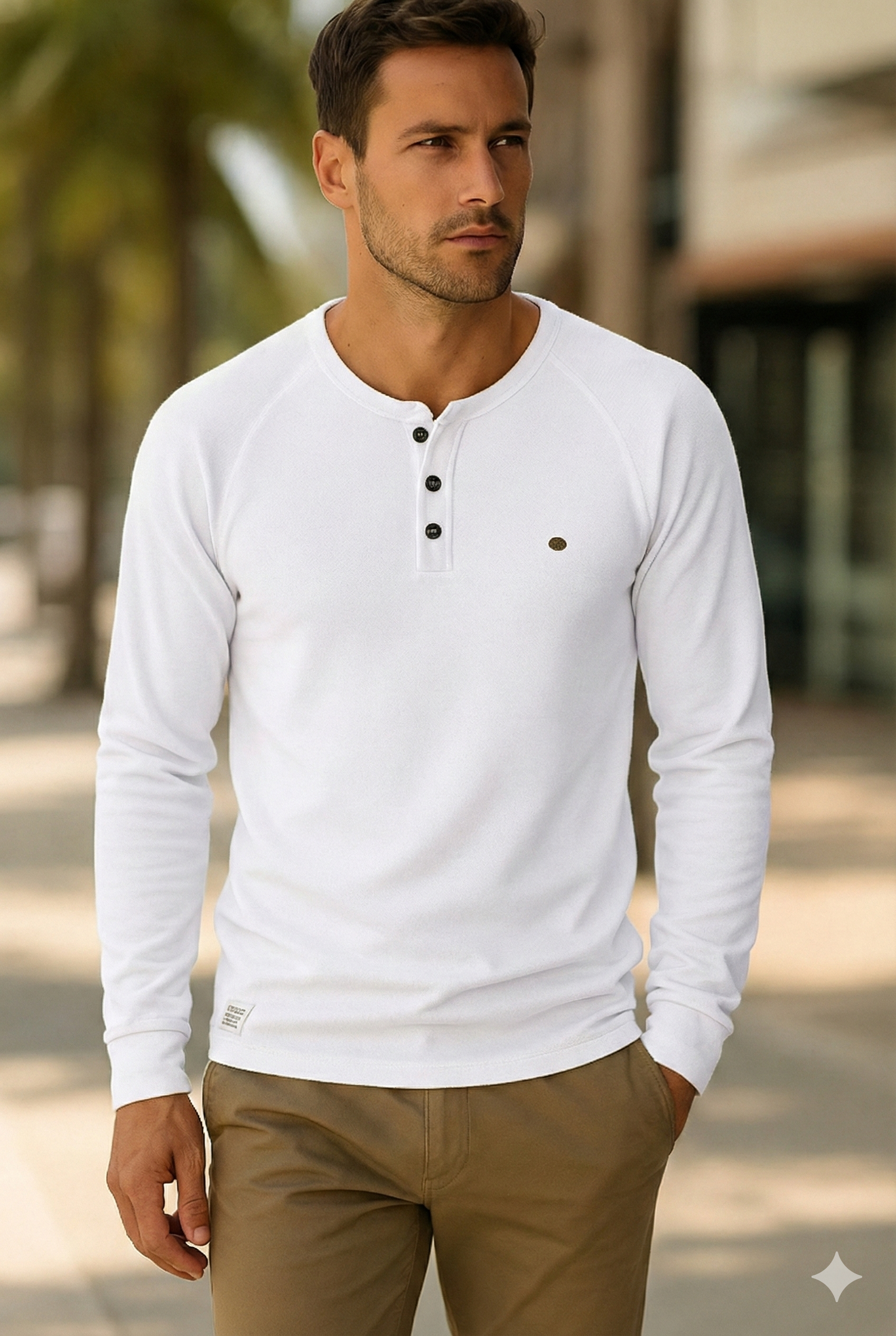 Johann - Maglia uomo a maniche lunghe con abbottonatura e vestibilità comoda