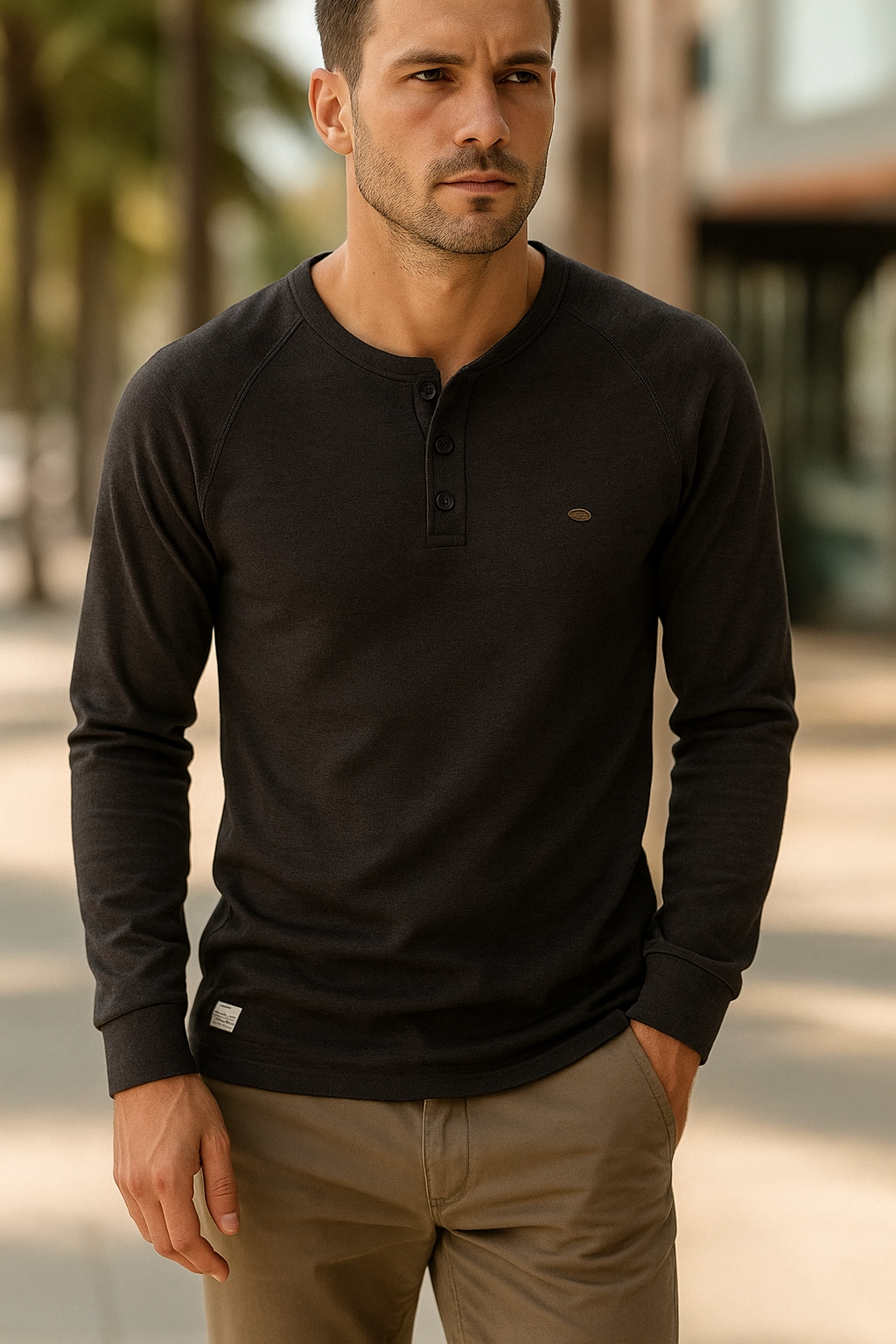Johann - Maglia uomo a maniche lunghe con abbottonatura e vestibilità comoda