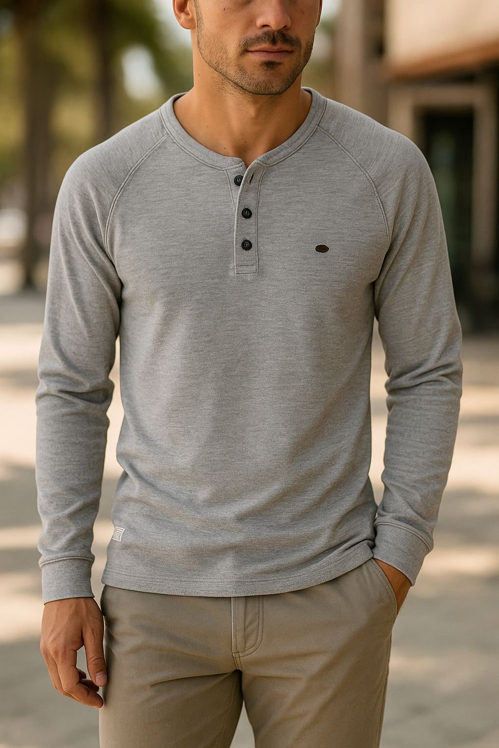 Johann - Maglia uomo a maniche lunghe con abbottonatura e vestibilità comoda