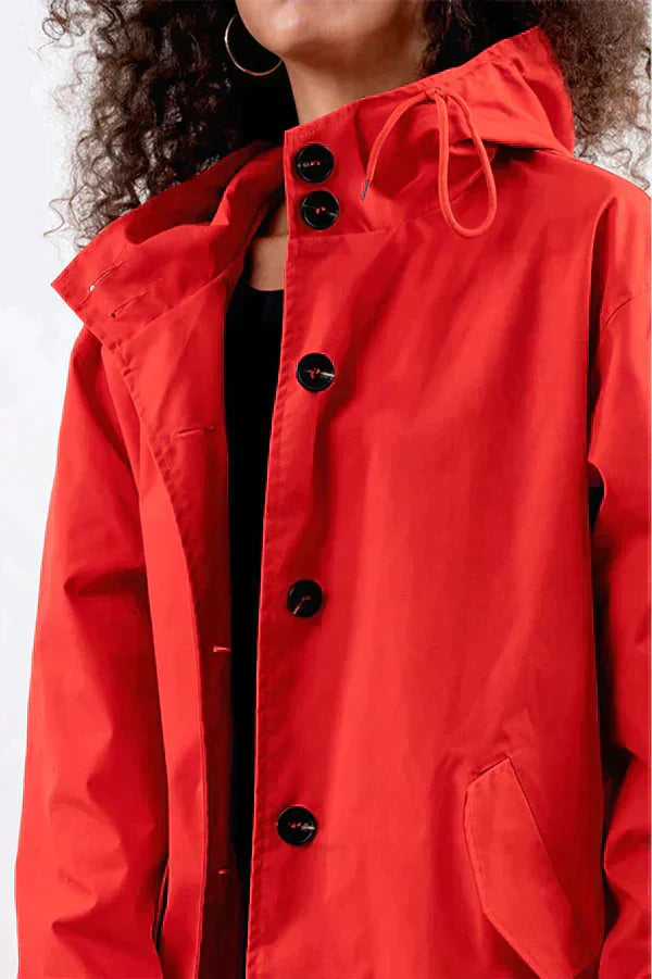 Leichte Regenjacke Damen Mit Kapuze Und Gummizug | Lang