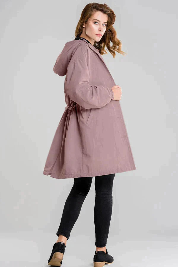 Leichte Regenjacke Damen Mit Kapuze Und Gummizug | Lang