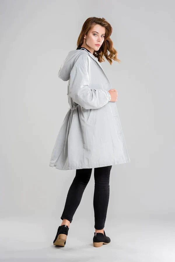 Leichte Regenjacke Damen Mit Kapuze Und Gummizug | Lang
