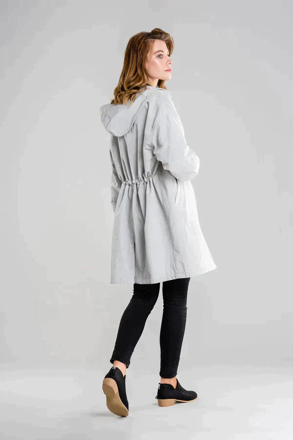 Leichte Regenjacke Damen Mit Kapuze Und Gummizug | Lang