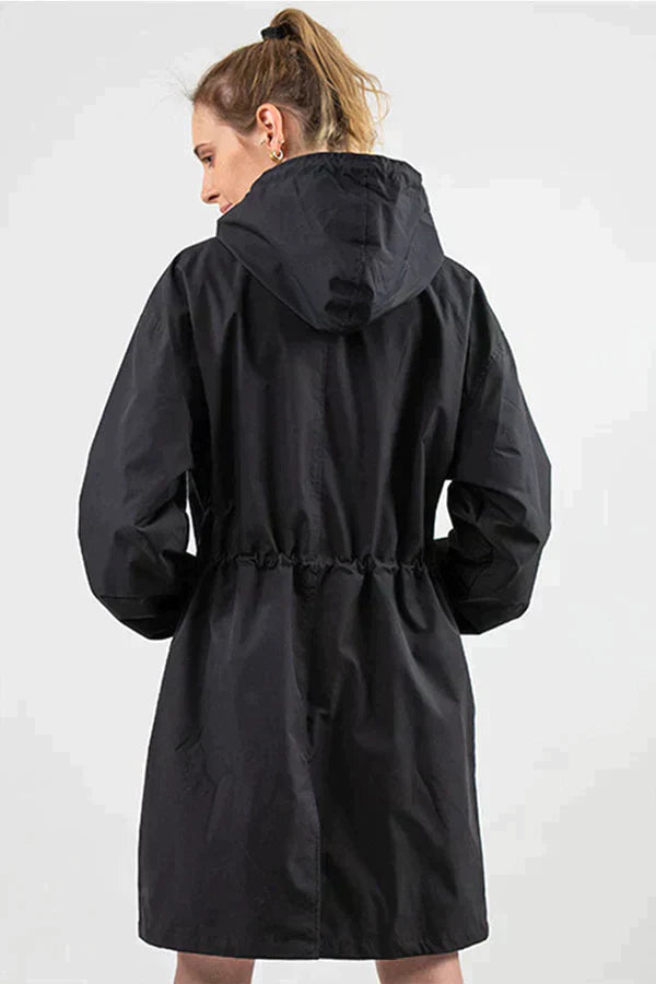 Leichte Regenjacke Damen Mit Kapuze Und Gummizug | Lang