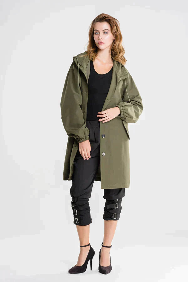 Leichte Regenjacke Damen Mit Kapuze Und Gummizug | Lang