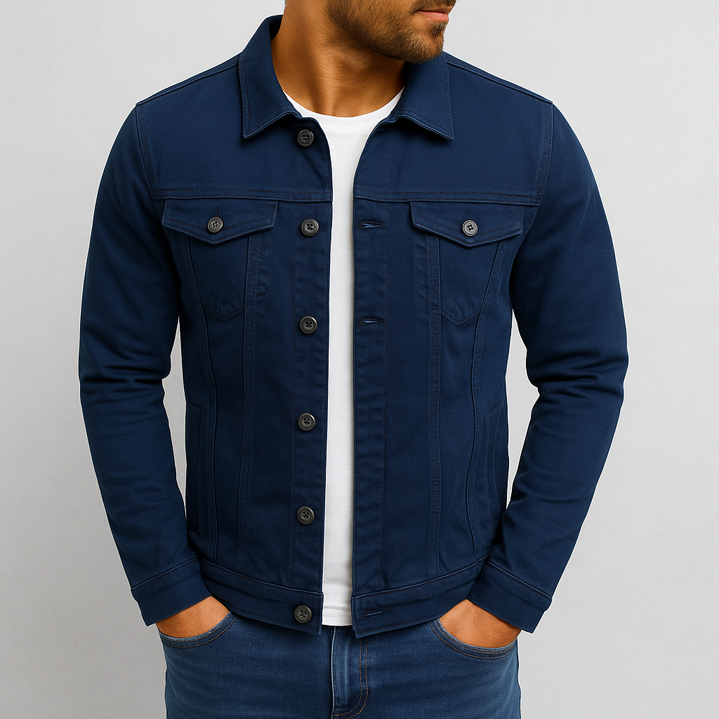Nico - Ανδρικό Τζιν Μπουφάν Slim-Fit με Κλασικό Γιακά