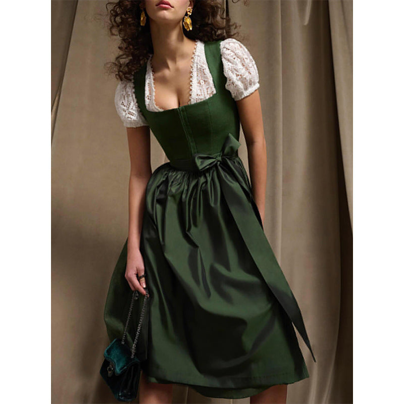 Oktoberfest dirndl šaty pro dámy s lesklou zástěrou | slavnostní