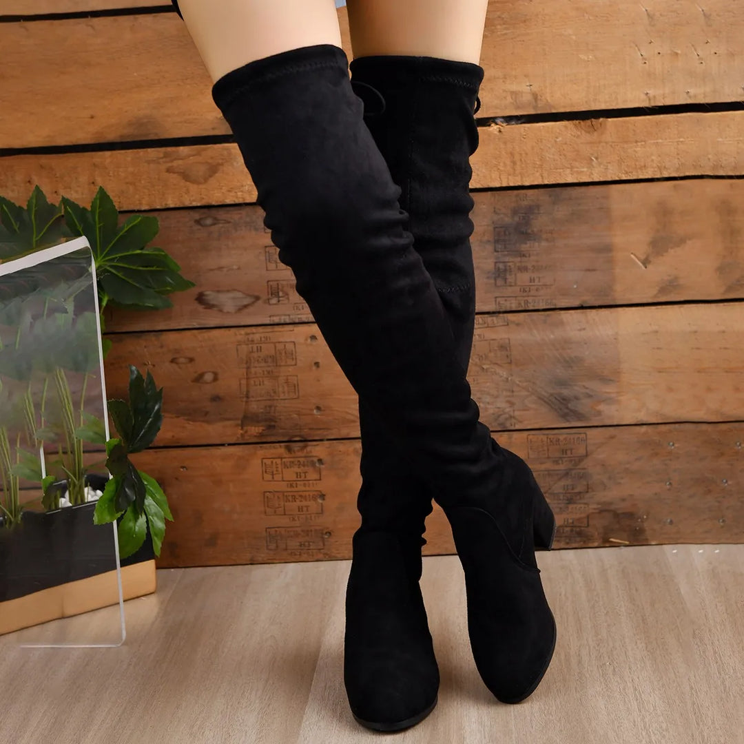 Overknee-Stiefel für Damen mit Schnürdetail | Blockabsatz