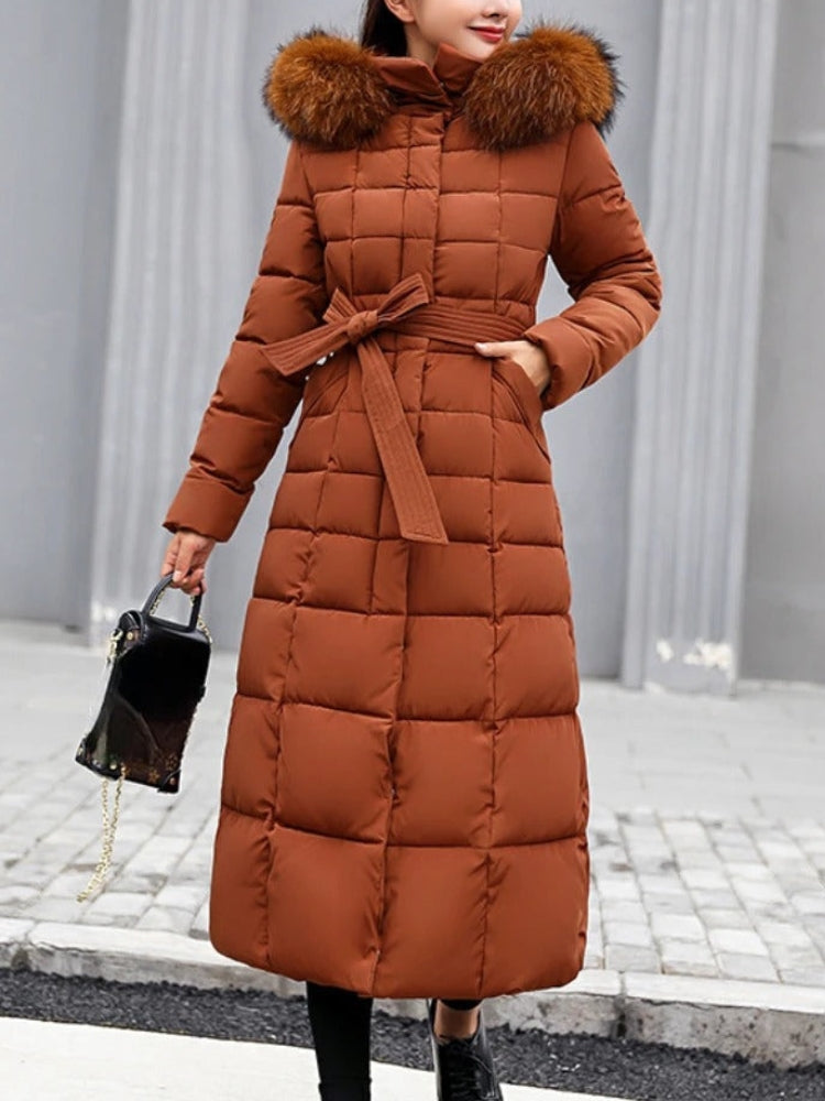 Parka Damen Mit Kapuze Und Bindegürtel | Lang Winter