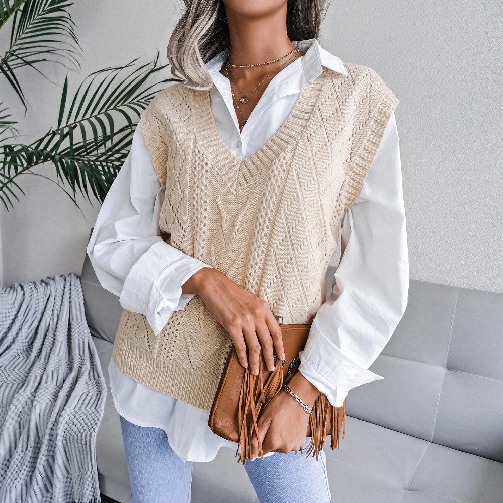 Pullunder Damen Oversize Mit V-Ausschnitt | Muster