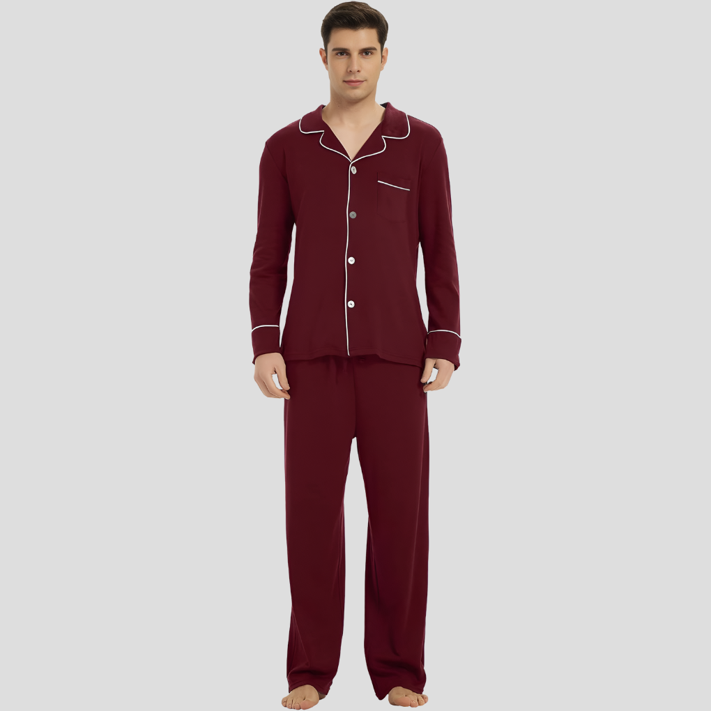 Pyjama Herren Langarm Mit Hose | Modernes Komplett Set
