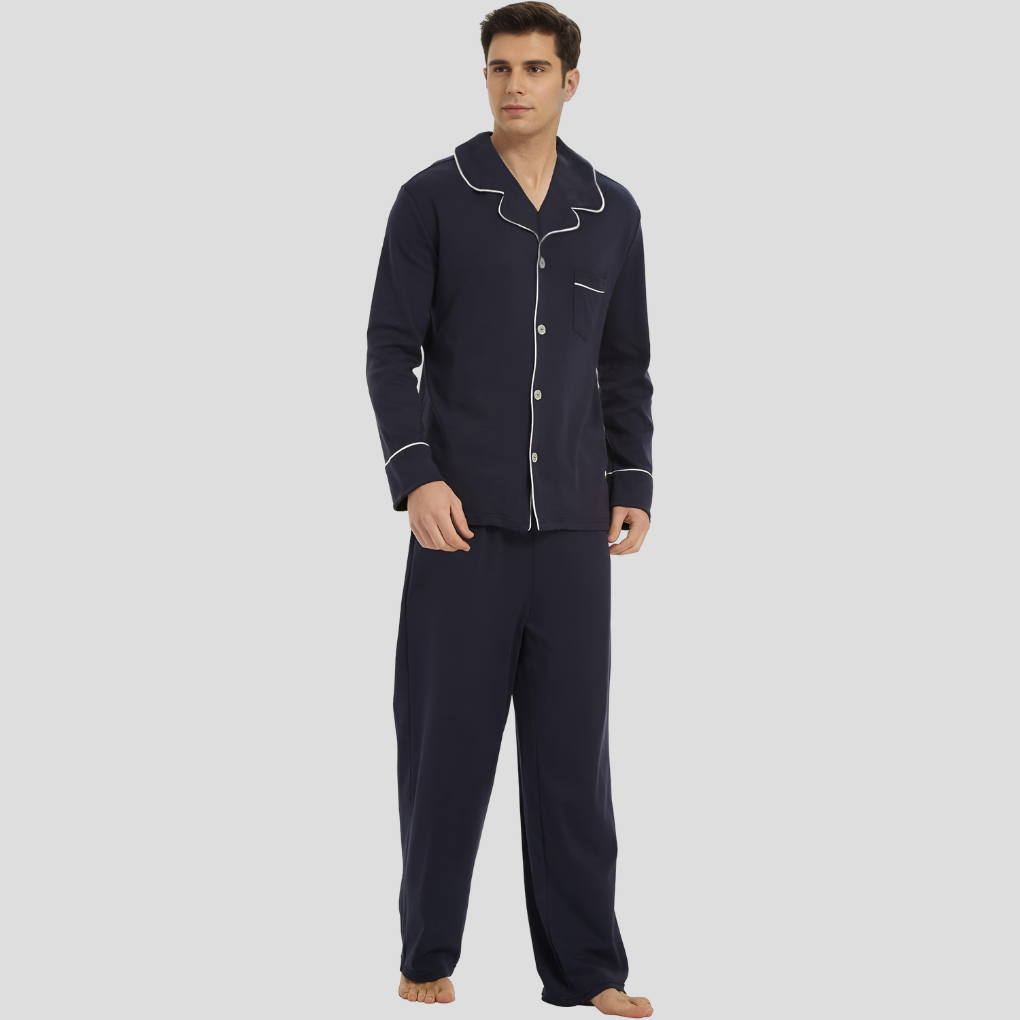 Pyjama Herren Langarm Mit Hose | Modernes Komplett Set