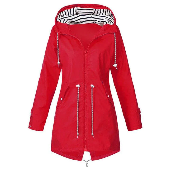 Regenjacke Damen Mit Kapuze Und Taillenzug | Lang