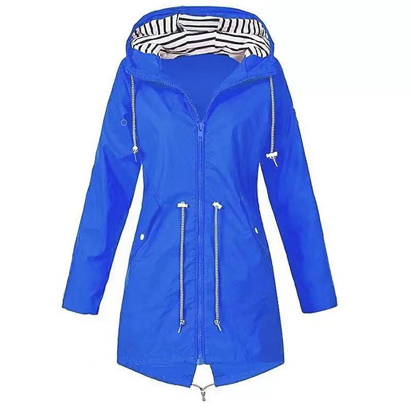 Regenjacke Damen Mit Kapuze Und Taillenzug | Lang
